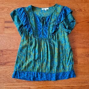 DR2 Patterned Green & Yellow Floral Top (size m)